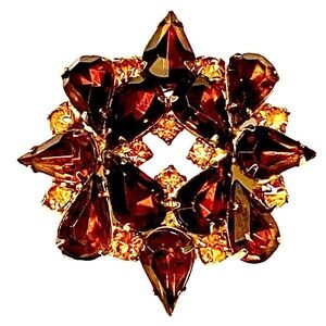 Vintage 1950s Amber Topaz Rhinestone Brooch